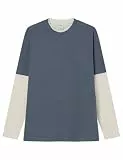 SPRINGFIELD Basic-T-Shirt, quadratisch, L/S, doppelärmelig, mit Baumstickerei am Saum, Blau, L