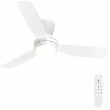 Airwit 106cm Steckflügel Deckenventilator mit Beleuchtung Leise, Weiß Deckenventilator mit Licht und Fernbedienung, Dimmbar Lampe mit Ventilator für Schlafzimmer, Wohnzimmer, Schnellmontage