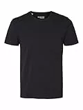 Herren Selected Basic T-Shirt | Einfarbiges Rundhals Kurzarm Shirt SLHNEWPIMA | Jersey Stretch Baumwolle, Farben:Schwarz, Größe:M