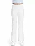 Auranso Schlaghose Leggings Mädchen, Baumwolle Flared Leggings Kinder, Weiß Sportleggings für Teenager Größe 130-160 cm, Weiß,150