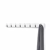 Umbra Flip 8 Garderobenhaken – Moderne, Schlichte und Platzsparende Garderobenleiste mit 8 Beweglichen Haken für Jacken, Mäntel, Schals, Handtaschen und Mehr, Weiss/Nickel
