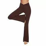 Yogahose Damen Flared Leggings Schlaghose Cross Waist Bootcut Hosen Damen Braune Hose Damen Bequeme Hose Damen Joggpants Gym Outfit Damenhosen Business Hose Yoga Pants Damen(Kaffee,M)