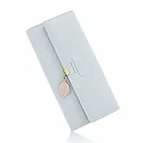 CALIYO Geldbeutel Damen aus Glattem und Weichem Synthetisches Leder, Große Geldbörse im Langformat, Portemonnaie mit Vielen Fächern und Handyfach (Hellblau)