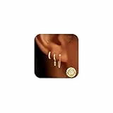 ZOERAY 3 Paar Ohrringe Silber 925 Gold Damen Wasserfest 18K Vergoldet Creolen Ohrstecker Silber Hängend Hypoallergen Ohrringe Stecker Kleeblatt Goldene Mehrere Helix Piercings Set für Mädchen Frauen