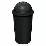 Spetebo Abfalleimer mit Kuppel Deckel schwarz - 50 L - Kunststoff Mülleimer rund mit Schiebedeckel - Mülltonne Sammeltonne Abfallsammler groß recycelbar