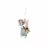 Handmade & Fairtrade Certified | Gry & Sif | Stylish Danish Design X Napali Kunsthandwerker | Anhänger - Weißer Hase Junge mit Luftballons aus Filz für Wohnzimmer Decoration