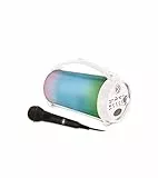 Lexibook, iParty, Draagbare Bluetooth-luidspreker met microfoon, Stereo, lichteffecten, draadloos, karaoke, FM-radio, USB, SD-kaart, oplaadbare batterij, wit, BTP585Z