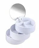 WENKO Kosmetik Tower Weiß - Kosmetik Organizer mit 3 drehbaren Fächern und Spiegel, Kunststoff (ABS), 13 x 14 x 13 cm, Weiß, 14 x 13 x 13 cm