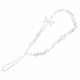 FRCOLOR Weiße Perlen handykette mit Schleife Phone Strap Diebstahlschutz Handyanhänger Modische Handgelenksschlaufe Multifunktionales Accessoire für Frauen