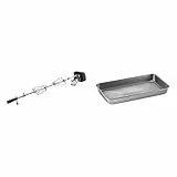 RÖSLE Premium-Drehspieß, Hochwertiger Grillspieß Traglast 10 kg & Barbecue Universalschale PRO, Hochwertige Edelstahlschale mit hohem Rand zum Marinieren, Servieren oder als Tropfschale