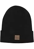 Urban Classics Unisex Strickmütze Leatherpatch Long Beanie Schwarz (Black 7), One Size (Herstellergröße: One Size)