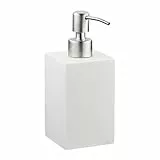 Relaxdays Seifenspender 300 ml, nachfüllbar, Bad, Küche, Flüssigseifenspender eckig, Polyresin, Edelstahlpumpe, weiß