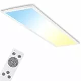 BRILONER - LED Deckenlampe mit Fernbedienung, flach, dimmbar, einstellbar von warmweiß bis kaltweiß, Lampe, Deckenleuchte, Wohnzimmerlampe, LED Panel, Schlafzimmerlampe, 100x25x6 cm, Weiß