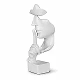 greafy Deko Skulptur Silence Weiß - Abstraktes Gesicht Schweigen Statue aus Harz Figur Denker auf schwarzem Sockel als Wohnzimmer Deko modern, Dekofigur für Schlafzimmer & Büro, 27cm Hoch