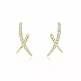 SLUYNZ 925 Sterling Silber CZ X Ohrringe Ohrstecker für Damen Mädchen Teenager X Ohrstecker (B-Gold)