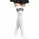 Aomig Overknees Strümpfe Damen, 1 Paar Einfarbig Gestreifte Overknee Strümpfe, Kniehohe Sport-Cheerleading Kniestrümpfe Damen – Verdickte Version Warme und Kältebeständige Kniestrümpfe
