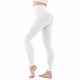 FuelMeFoot Leggings Damen High Waist Blickdicht Leggins mit Bauchkontrolle Slim Fit Angenehm Weiche Elastische Sportleggings 1 Pack-02-Weiß XXL