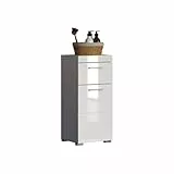 trendteam smart living - Amanda - Kommode - Weiß Hochglanz - Standschrank - (BxHxT) 37 x 79 x 31 cm - Badschrank mit 1 Tür und 1 Schublade - silberfarbene Griffe - universal einsetzbar - Kratzfest