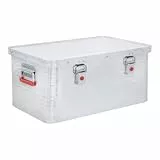 STIER Alubox, Aluminiumbox 50L, Staub- und spritzwasserresistent, mit Gummidichtung und 2 Klapphandgriffen, Transportkiste aus verchromten Stahl und stabilen Hebelspannverschlüssen