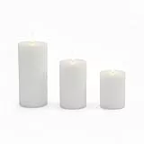 Relaxdays LED Kerzen, 3er Set, 3 Größen, flackernde Flamme, Echtwachs, mit Rillen, flammenlose Elektrokerzen, weiß