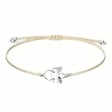 Susan's Choice Schutzengel Armband für Mädchen, Geschenk zur Kommunion, Konfirmation, Taufe oder Geburtstag, Edelstahl Engel Anhänger mit verstellbarem Textilarmband, inklusive Geschenkkarte, Beige