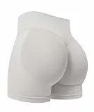 ZAAYO Damen Sport Shorts 3.6' Invisible Scrunch Butt Lifting Gym Workout Short Hoch Taille Yoga Short Nahtlose Booty Biker Shorts Feather Beige S