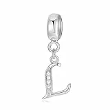 Symretie Damen 925 Sterling Silber Charms Anhänger Buchstaben L Beads Charms Kompatibel mit Europäischen Armbänder und Halskette