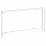 HOOBRO Schmaler Konsolentisch, 140 cm Langer Beistelltisch, Sofatisch mit Ladestation, Eingangstisch, hinter dem Sofa, im Wohnzimmer, im Flur, Metallgestell, Weiß EWW145CXG01