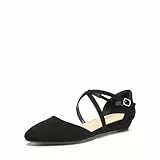 DREAM PAIRS Damen Flache Schuhe Ballerinas mit spitzer Zehenpartie Flache Schuhe niedrigem Keilabsatz Knöchelriemen Slip-on-Schuhe Elegante fürs Büro Arbeit,Size 40,Schwarz-Nubuck,SDFA2402W