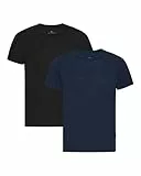 DANISH ENDURANCE 100% Merino T-Shirt Herren, Atmungsaktives Unterhemd, 1er oder 2er Pack, Mehrfarbig (1x Schwarz, 1x Dunkles Marineblau), L
