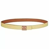 Armani Exchange Women's Sustainable, Reversible, Logo Buckle Plate Belt, Whiskey/Light Bamboo, 95