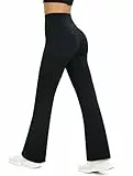 Glacspyg Yogahose Damen Flared Sporthose Hohe Taille Schlaghose mit Bauchkontrolle Trainings Fitness Jogginghose Schwarz M
