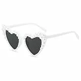 Herz Sonnenbrille Mit Perle - Vintage Herzförmige Brille für Damen, Pearl Sunglasses für Hochzeit Party (Weiß)