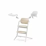 CYBEX Gold LEMO Hochstuhl 3in1-Set, Mitwachsend, 6 Monate - 99 Jahre, Verwendbar ab Geburt durch separaten Gold Bouncer, Inkl. Baby-Set und Snack Tray, Buchenholz/Aluminium/Kunststoff, Sand White