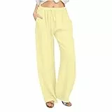 Hosen Damen Leinenhose Sommer Sommerhose Leinen Cargohosen Mode Frau Jogginghose Einfarbige Flauschige Stoffhose Trekkinghose Lang Gym Hose Gelb S