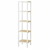 SONGMICS Badezimmerregal, Badregal, Küchenregal, Schuhregal mit 5 Ebenen, Standregal aus Bambus, 33 x 33 x 146 cm, für Bad, Wohnzimmer, Flur, Küche, wolkenweiß-naturbeige BCB055N01