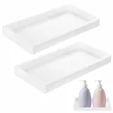 2 Stück Dekotablett Deko Tablett, Badezimmer Tablett Weiß Silikon Ablageschale, für Badewanne Küchen Toilette Schminktisch Kosmetisch Kerzen Tabletts (Rechteck, 20x10x1.9cm)