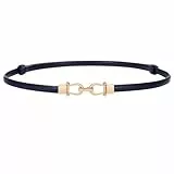 LEACOOLKEY Dünner Ledergürtel für Damen für Kleidung – verstellbarer dünner Taillengürtel mit goldener Schnalle, dunkelblau, 120cm(Adatto per vita fino a 109cm)