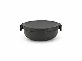 Brabantia - Make & Take Salatschüssel 1.3L - Herausnehmbarer Topping-Einsatz - Sicherer Klickverschluss - Auslaufsicher - Luftdicht - Gefriergeeignet - Spülmaschinen- & Mikrowellenfest - Dark Grey