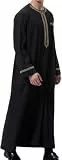 BeerMmay Herren Muslim Druck Kaftan Islamisch Royalty Dubai Robe O-Ausschnitt Lange Ärmel Retro Tuniken Abaya Lose Kandoura,Schwarz,L