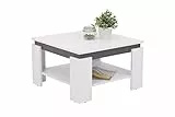 Hela Tische, Couchtisch Sofatisch Tim, Quadratisch, Holzwerkstoff melaminbeschichtet, farbiger Tischkranz, Weiß/Anthrazit, 68 x 68 x41cm