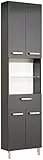 Pelipal Badezimmerschrank Quickset 311 in Anthrazit Glanz, 50 cm breit | Hochschrank mit 4 Türen, 1 Schublade und 4 Glas-Einlegeböden