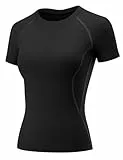 Rapbin T-Shirt Damen Sport Top Gym Oberteil Yoga Rundhals Leicht Atmungsaktiv Sportshirt Workout Running Funktionsshirt Sommer Fitness Laufshirt Schwarz L