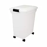 Iris Ohyama Hundefutter Aufbewahrung mit Rollen, 45L/15kg, Weiß, Luftdichte Futterbox, Trockenfutter, Futterbehälter, Für Hunde, Katzen, Tierfutterbehälter, Schaufel, BPA-frei, Futtertonne, ATS-L