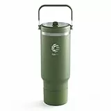 Fjbottle Trinkflasche mit Strohhalm 1200ML - Thermosflasche 12 Std Kalt - Auslaufsicher Kaffeebecher to Go - BPA Frei Wasserflasche auch für Auto Thermobecher