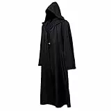 GraduatePro Schwarzer Umhang, Umhang mit Kapuze Mittelalter Mantel Jedi Robe Ritter, für Vampir halloween Weihnachten Cosplay kostüm(Schwarz, XL)