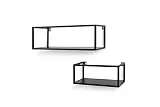 LIFA LIVING 2er Set Wandregal im Industrie Design, Schweberegal aus schwarzem Metall und MDF, 2X quadratisches Hängeregal für Wohnzimmer & Flur, Belastbarkeit 2 kg