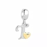 Symretie Damen 925 Sterling Silber Charm Anhänger Buchstaben T Beads Charms Kompatibel mit Europäischen Armbänder und Halskette