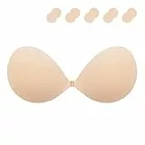 Klebe BH Push up Ohne Träger Unsichtbarer Trägerloser BH Sticky Bra zum Kleben Rückenfreier Klebe-BHS Trägerlos Klebebh Damen große Brust (DE/NL/SE/PL, Körbchengröße & Bandgröße, C, Beige)