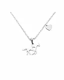 CheersLife Mädchen Pferd Halskette, Anfangskette Zierliches Herz Pferd Anhänger Halskette Muttertag Geburtstag Schmuck Geschenke Für Frauen Mutter Freundin Teenager Mädchen Pferdeliebhaber Silber